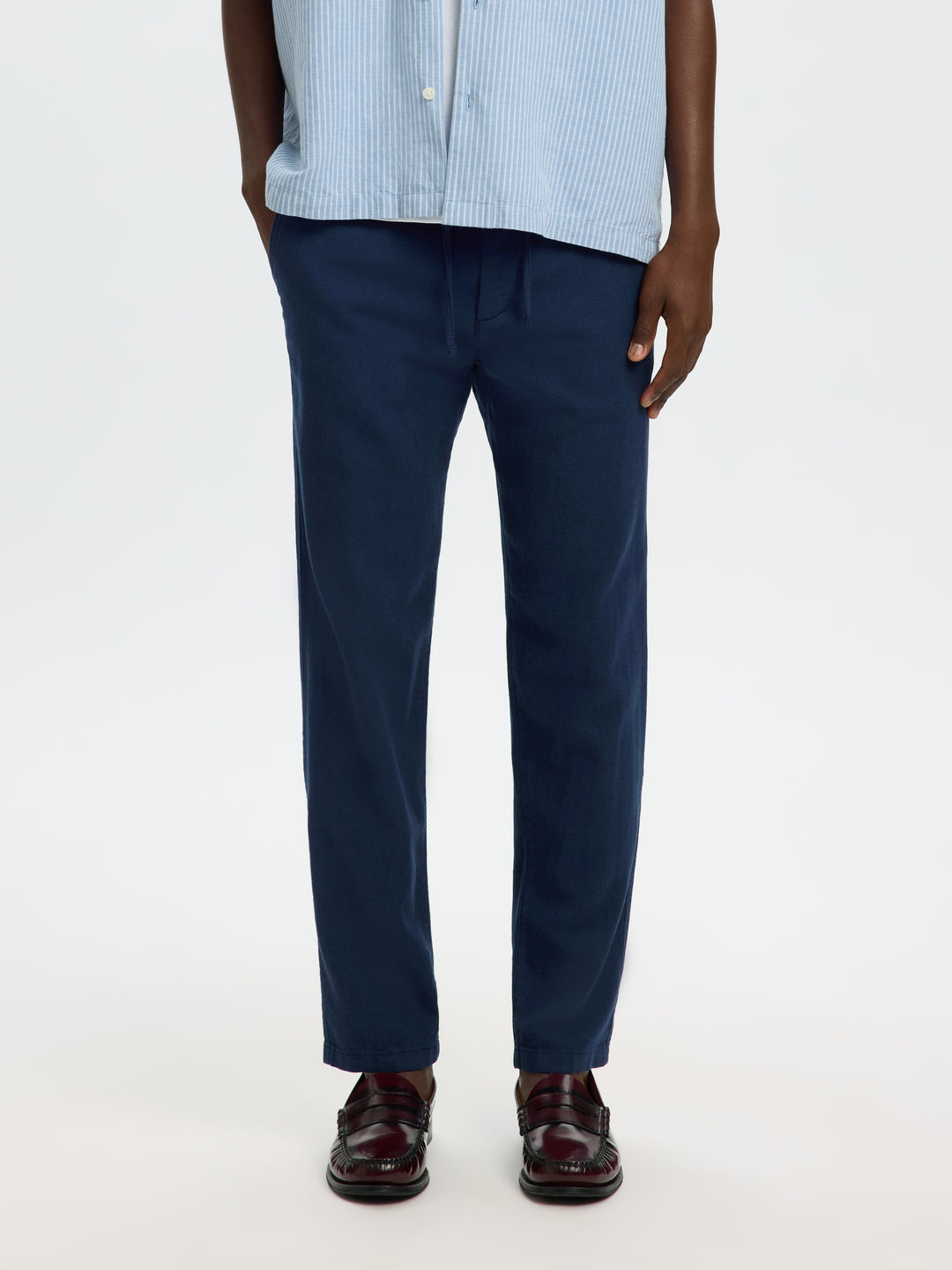 Selected Slim/Tapered Brody Linen Blend Pants Navy