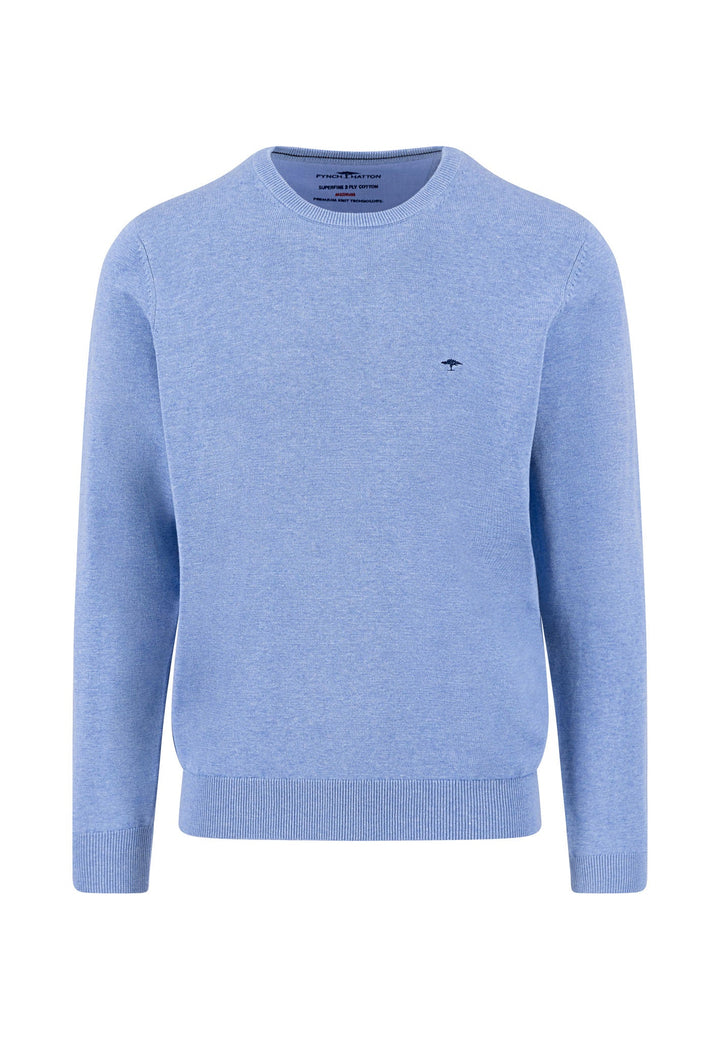 Fynch Hatton Knitted Cotton Crew Neck Crystal Blue