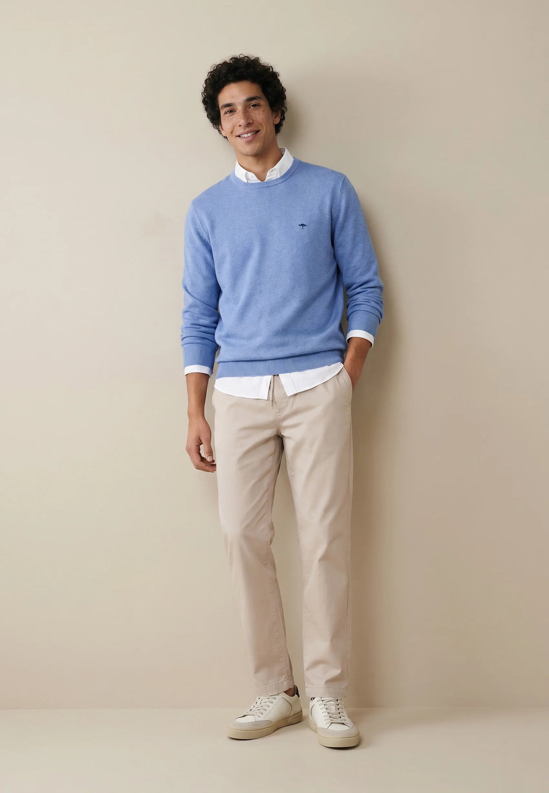 Fynch Hatton Knitted Cotton Crew Neck Crystal Blue