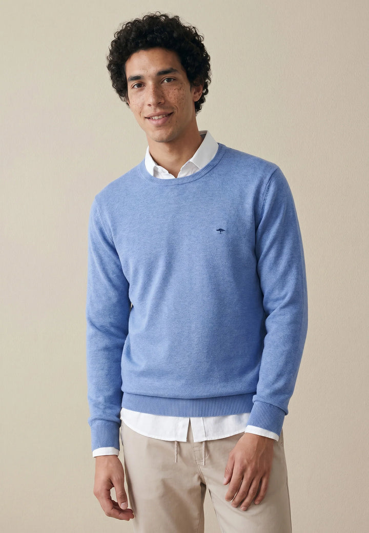 Fynch Hatton Knitted Cotton Crew Neck Crystal Blue