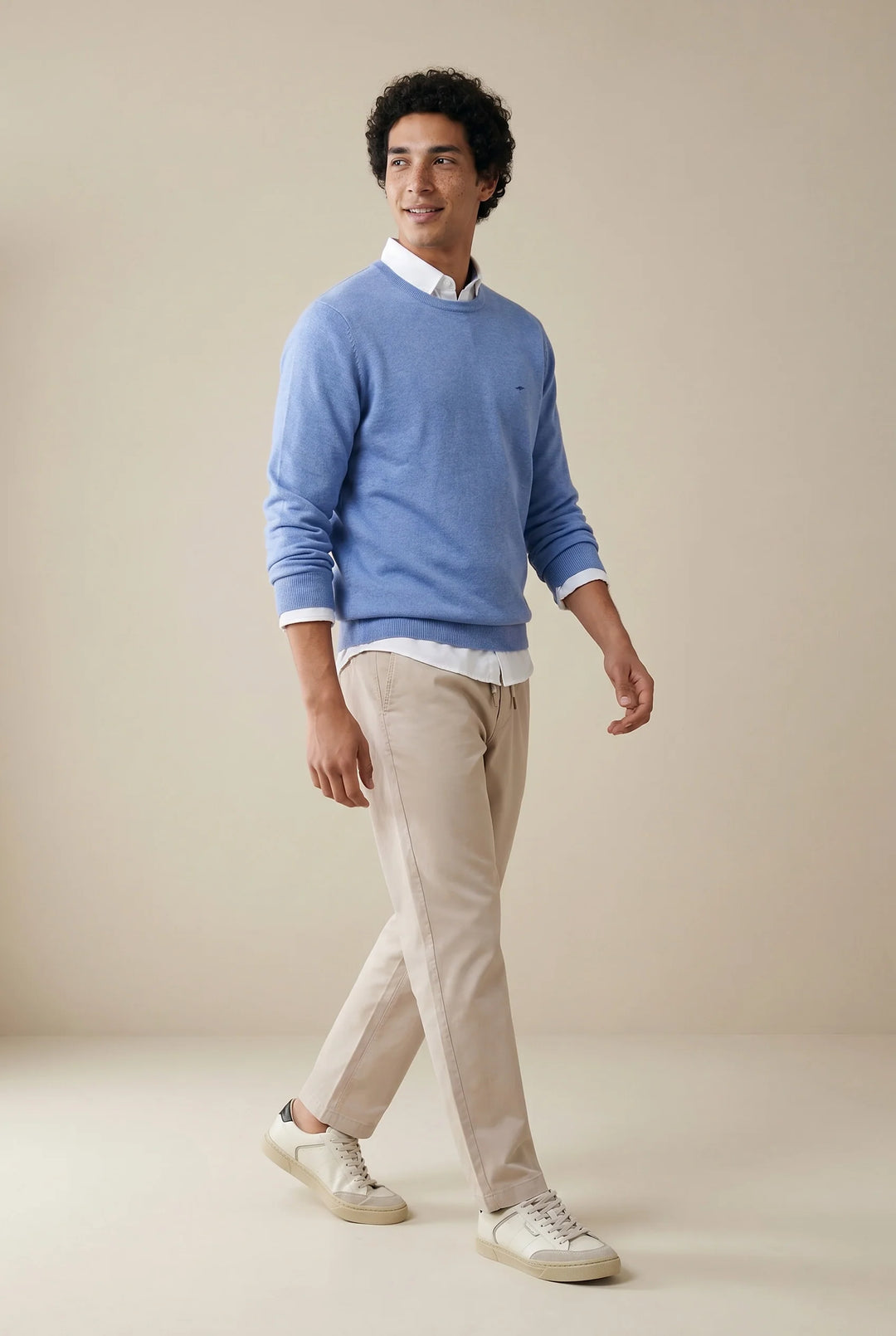 Fynch Hatton Knitted Cotton Crew Neck Crystal Blue