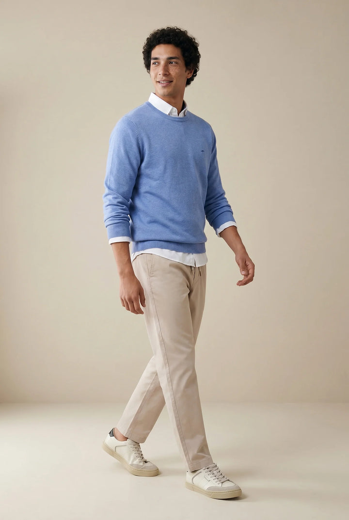 Fynch Hatton Knitted Cotton Crew Neck Crystal Blue