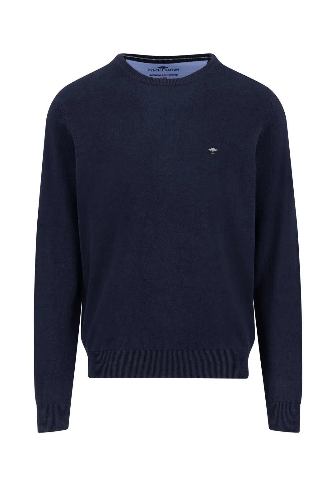 Fynch Hatton Knitted Cotton Crew Neck Navy