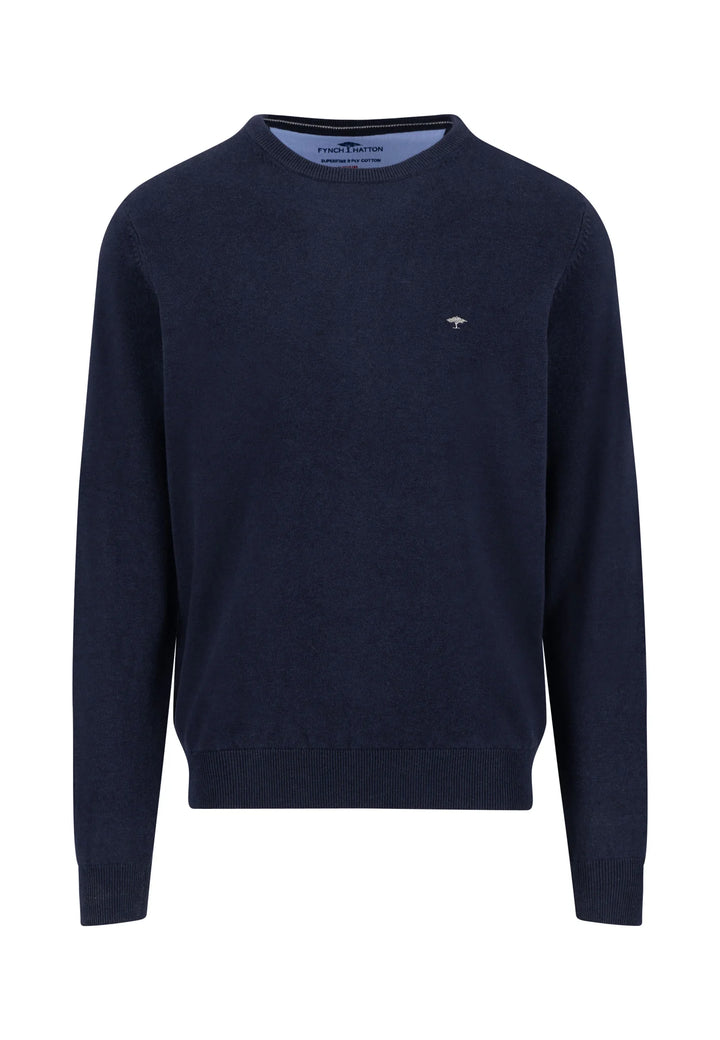 Fynch Hatton Knitted Cotton Crew Neck Navy