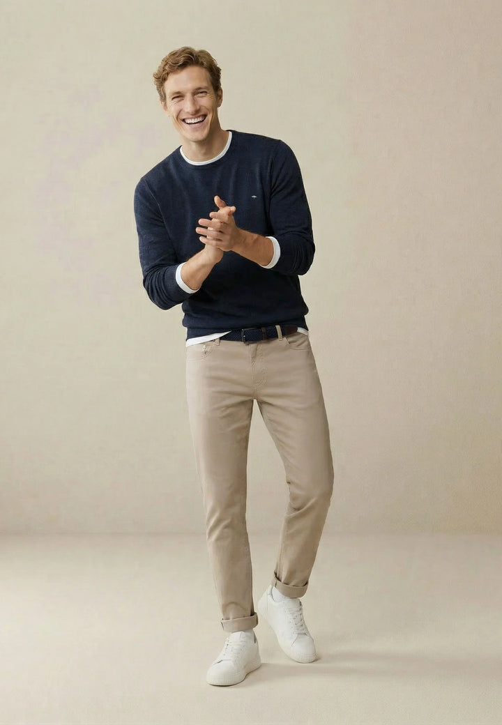 Fynch Hatton Knitted Cotton Crew Neck Navy