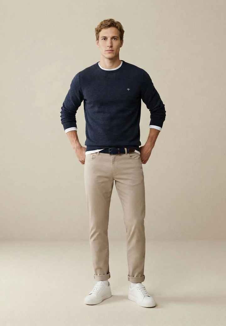 Fynch Hatton Knitted Cotton Crew Neck Navy