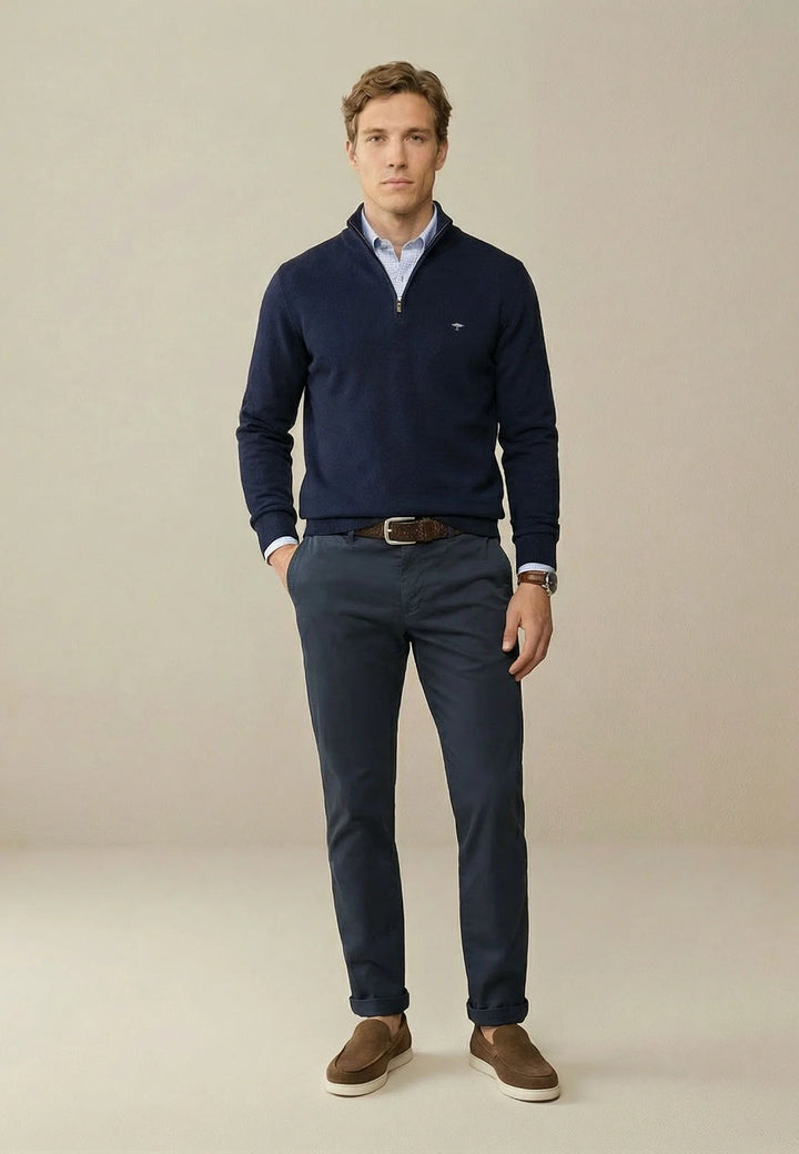 Fynch Hatton Cotton Troyer with Zip Navy