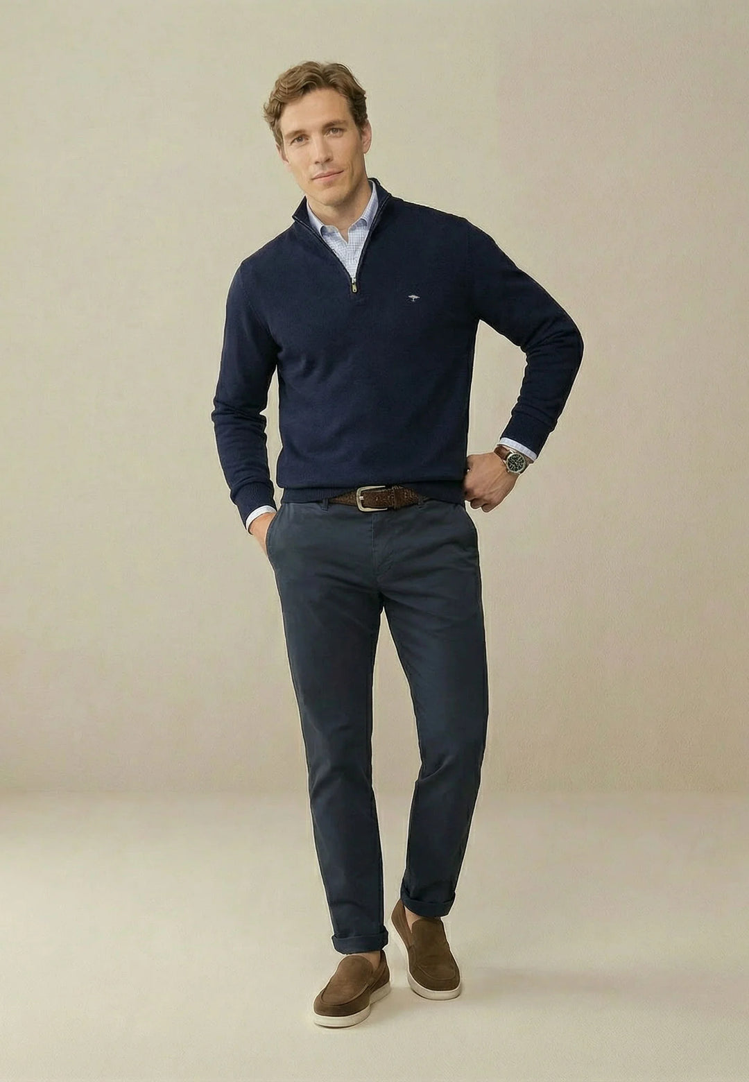 Fynch Hatton Cotton Troyer with Zip Navy
