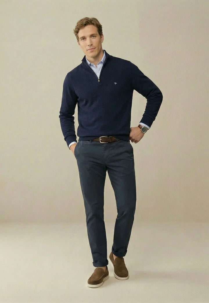 Fynch Hatton Cotton Troyer with Zip Navy