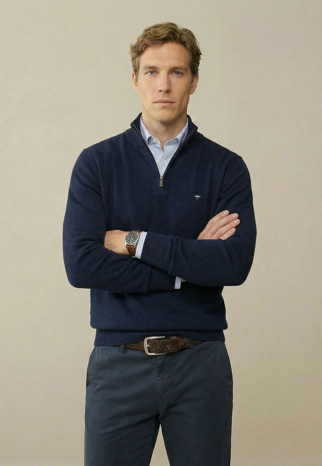 Fynch Hatton Cotton Troyer with Zip Navy