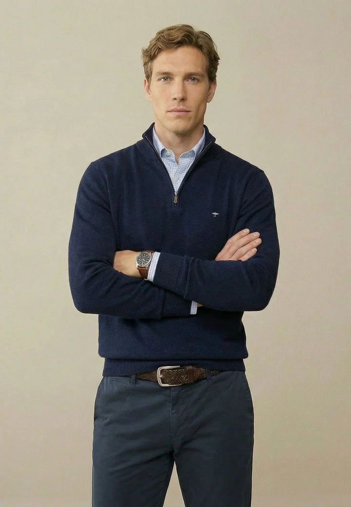 Fynch Hatton Cotton Troyer with Zip Navy