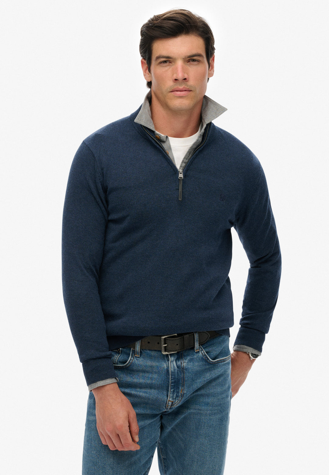 Superdry  Essentials Cotton Half Zip Jumper  Denim Navy Marl