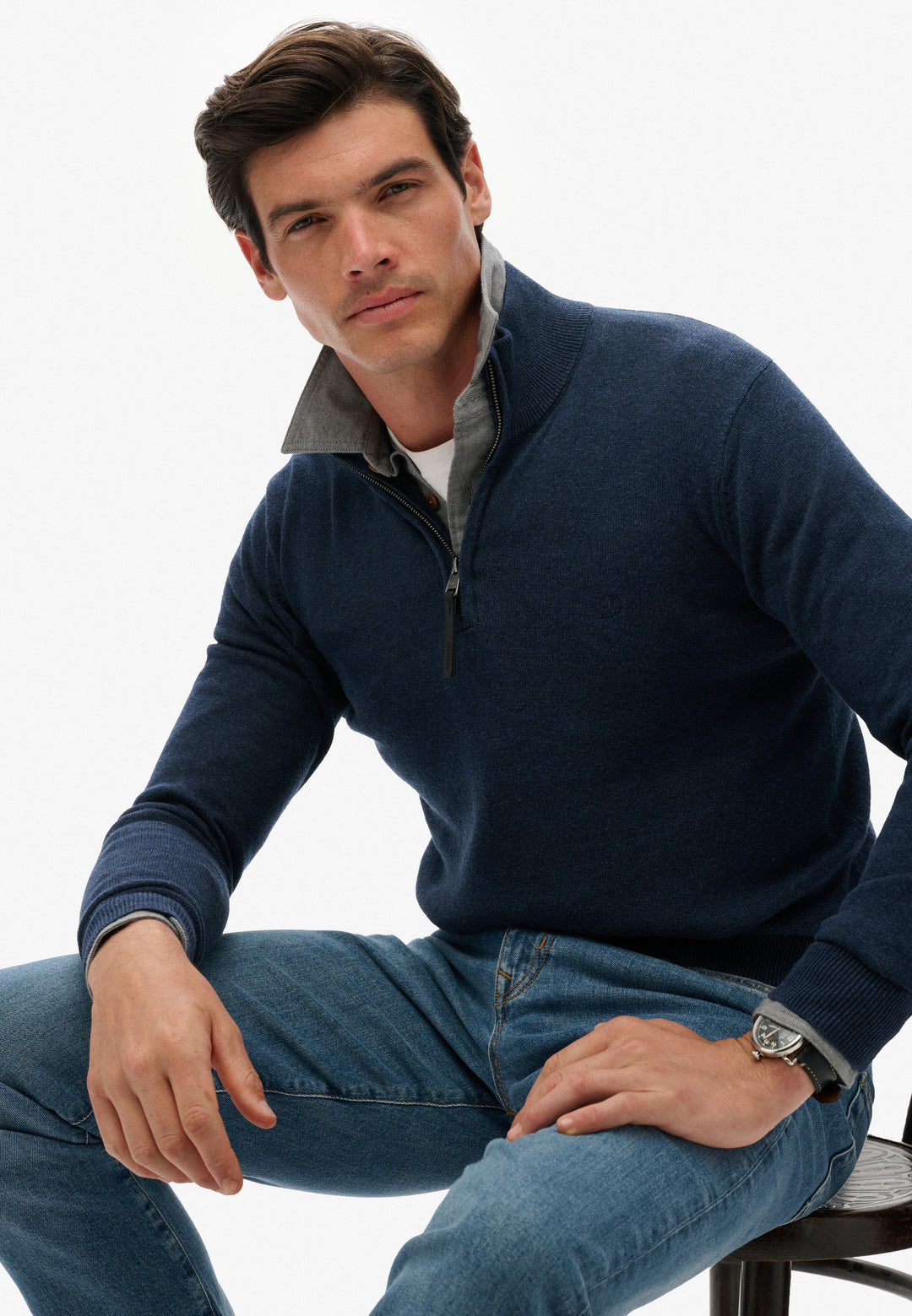 Superdry  Essentials Cotton Half Zip Jumper  Denim Navy Marl