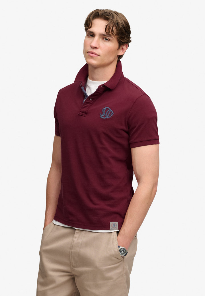 Superdry Pique Monogram Polo Shirt Port Burgundy