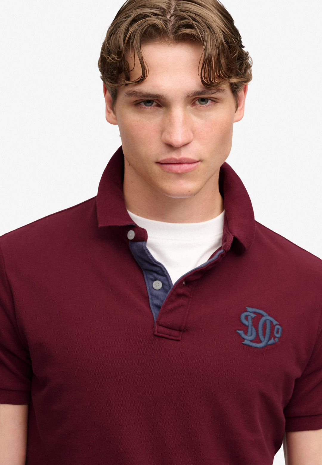 Superdry Pique Monogram Polo Shirt Port Burgundy