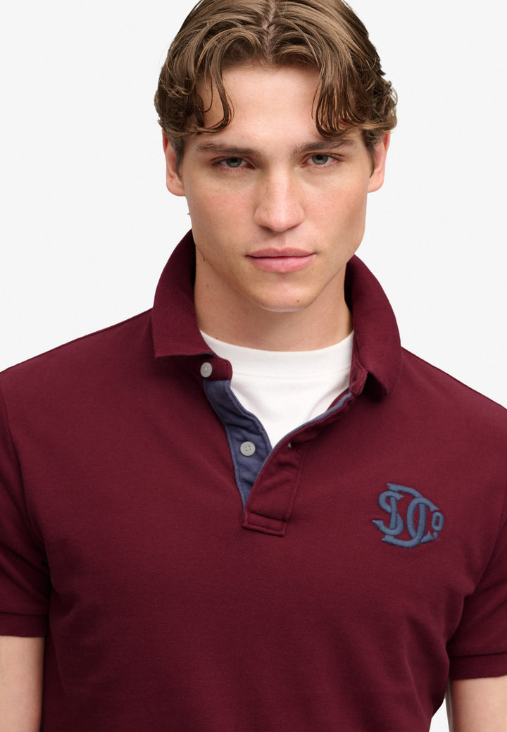 Superdry Pique Monogram Polo Shirt Port Burgundy