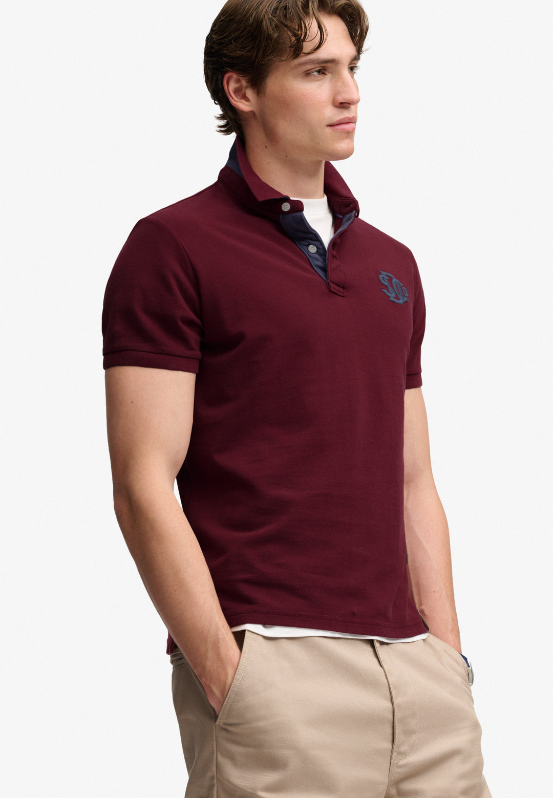 Superdry Pique Monogram Polo Shirt Port Burgundy