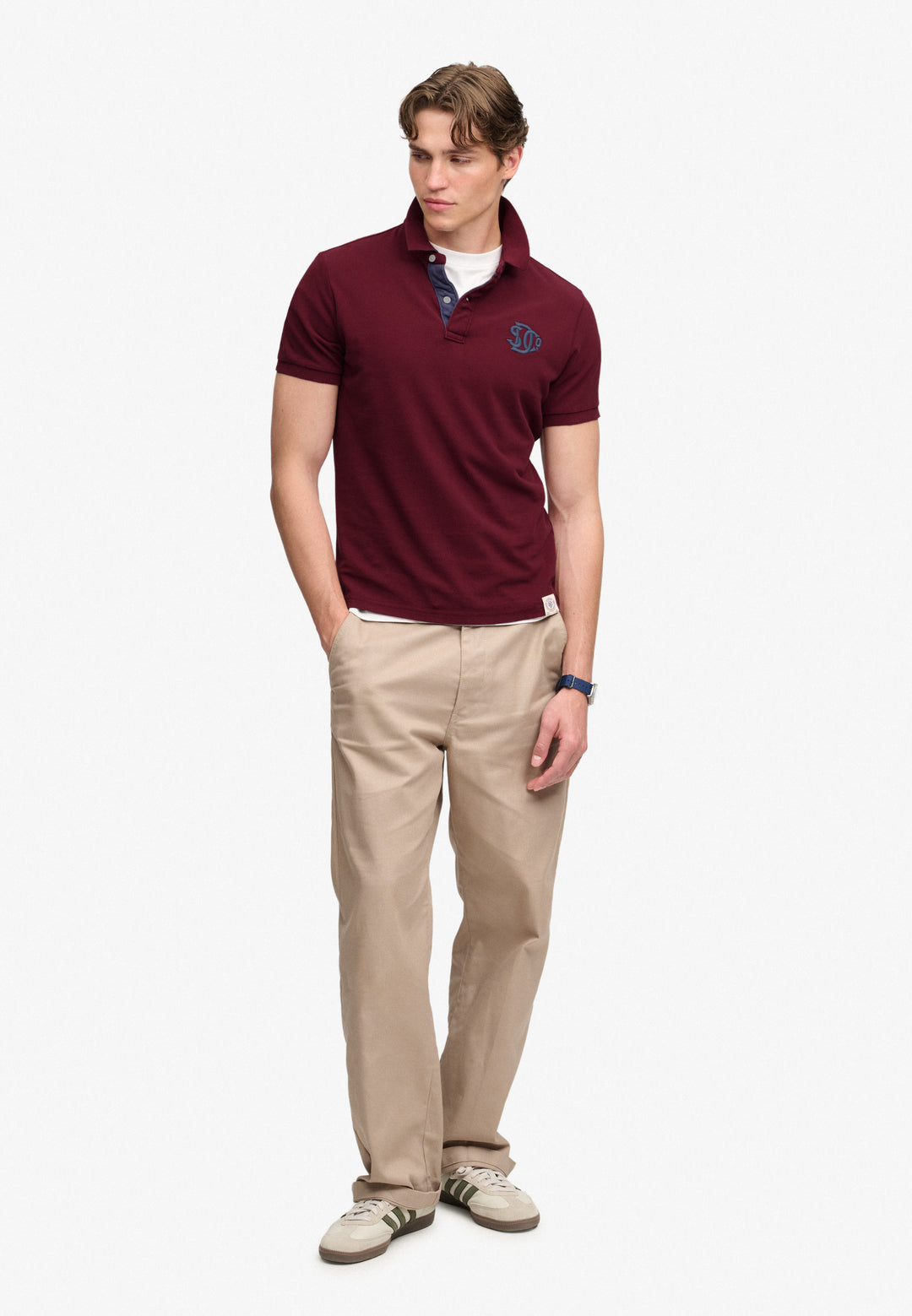 Superdry Pique Monogram Polo Shirt Port Burgundy