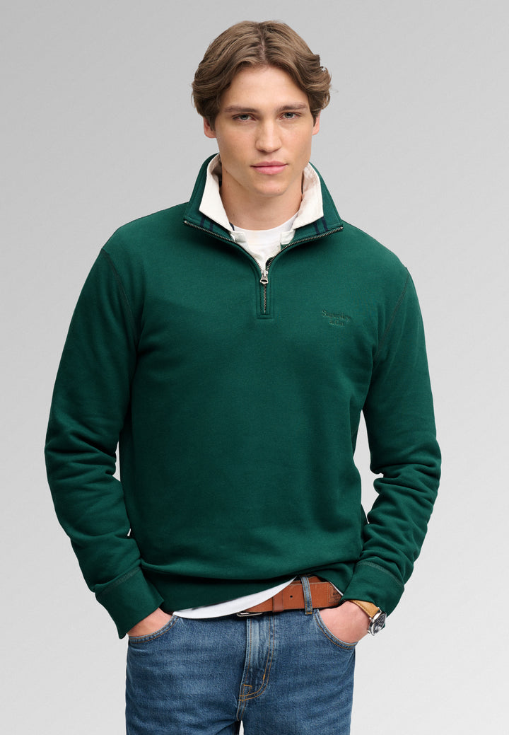 Superdry Essential Serif Logo Half Zip Sweatshirt Varsity Green