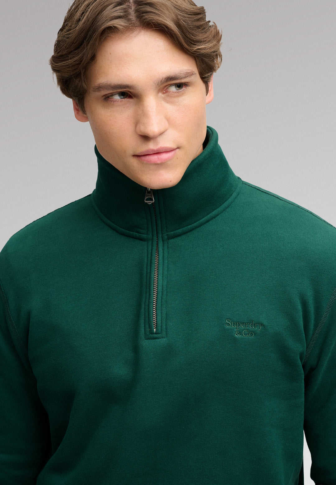 Superdry Essential Serif Logo Half Zip Sweatshirt Varsity Green