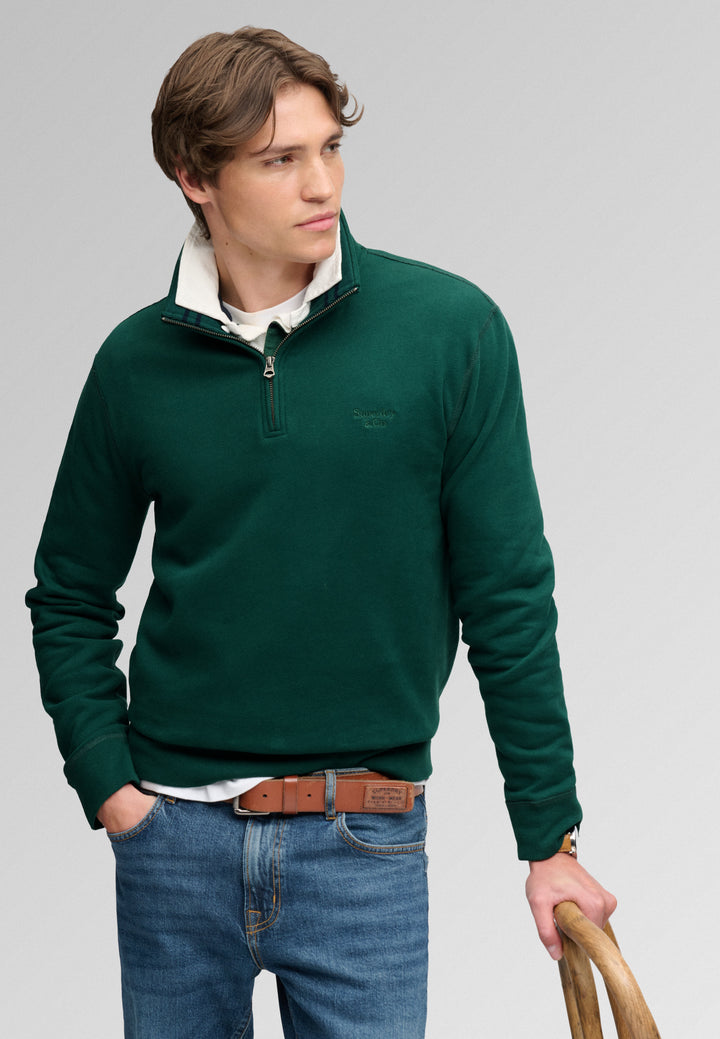 Superdry Essential Serif Logo Half Zip Sweatshirt Varsity Green