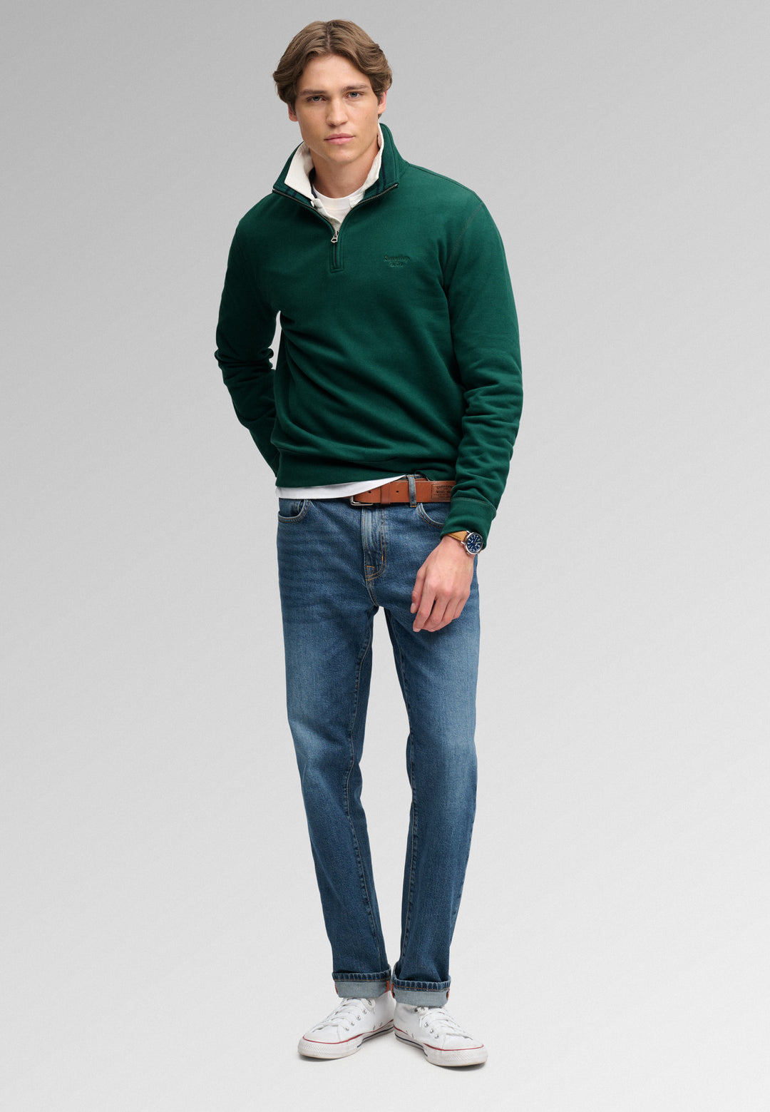 Superdry Essential Serif Logo Half Zip Sweatshirt Varsity Green
