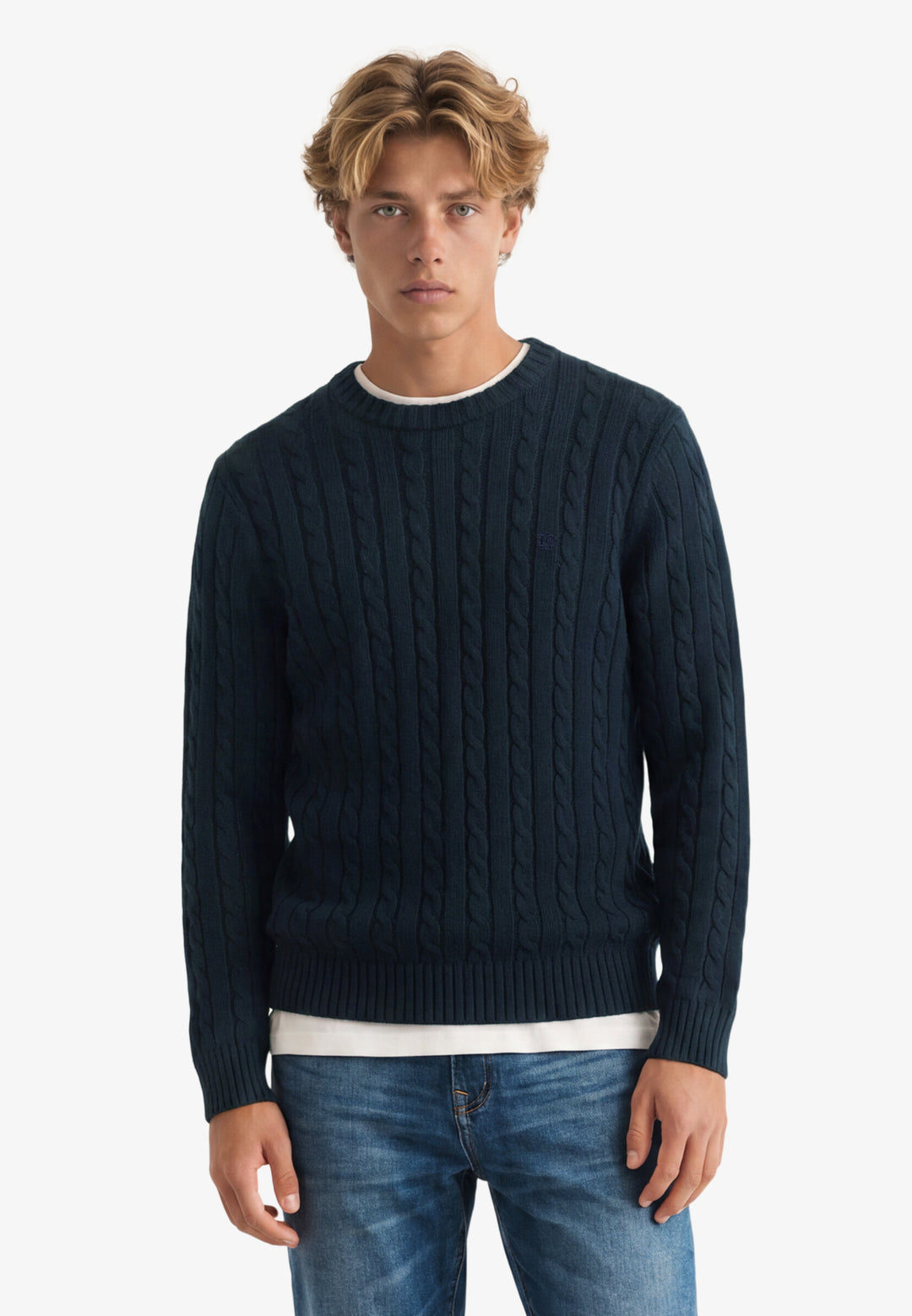 Superdry Cotton Cable Knit Crew Jumper Navy