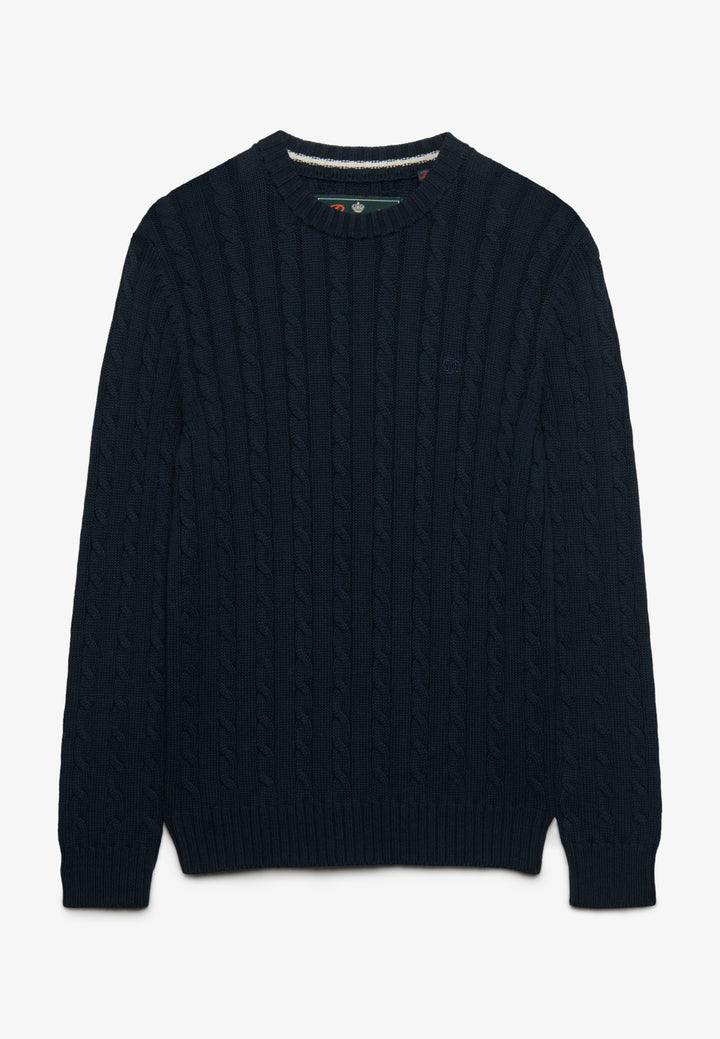 Superdry Cotton Cable Knit Crew Jumper Navy