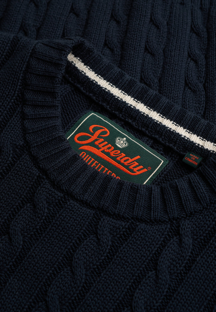 Superdry Cotton Cable Knit Crew Jumper Navy