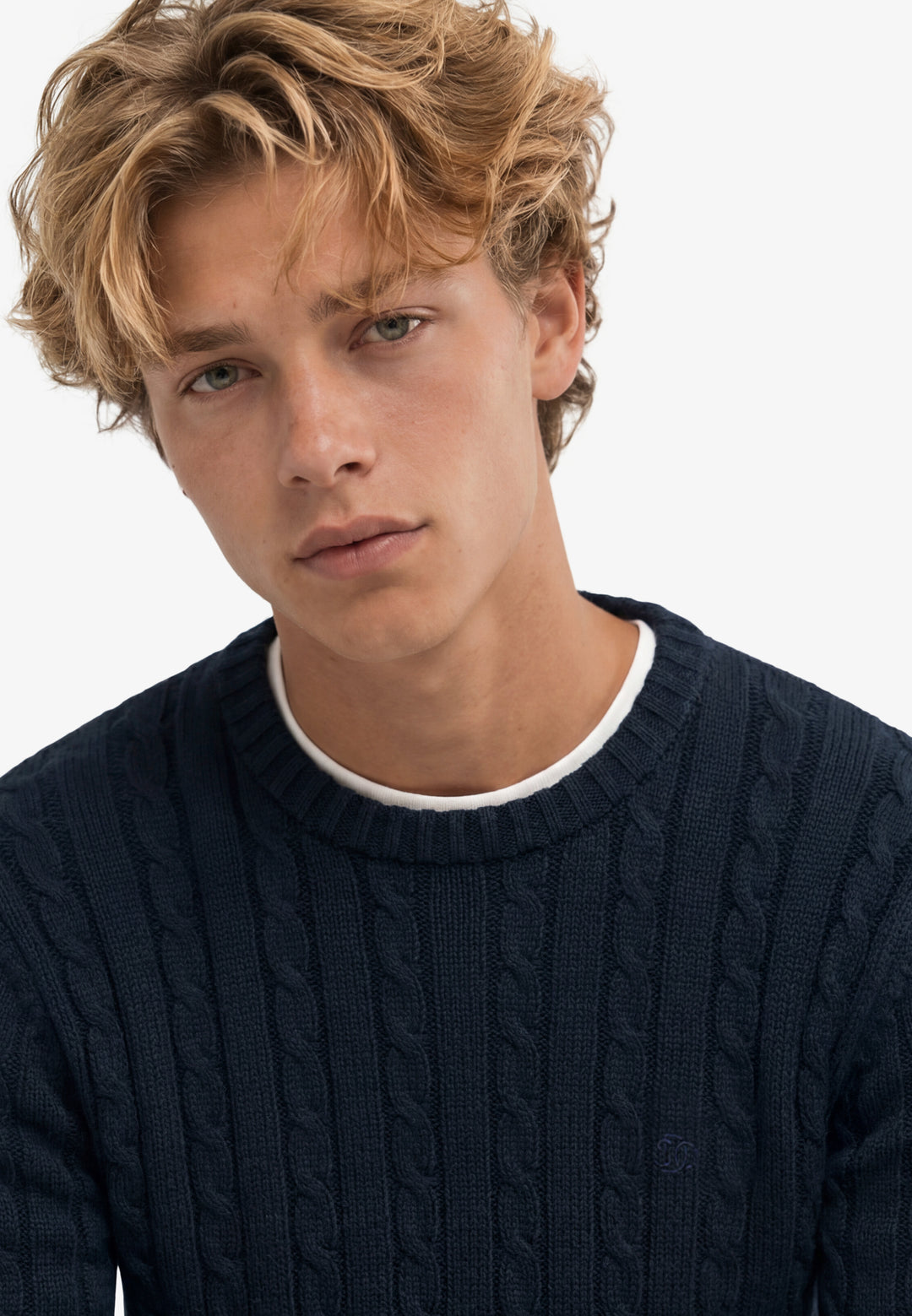 Superdry Cotton Cable Knit Crew Jumper Navy