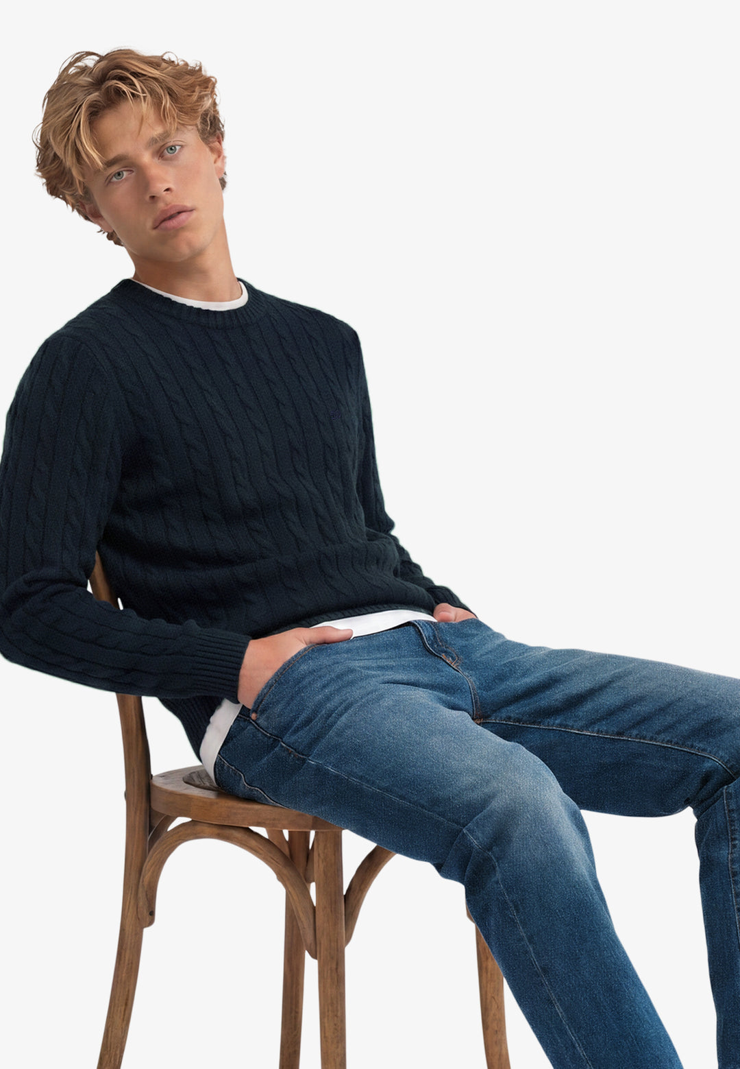 Superdry Cotton Cable Knit Crew Jumper Navy