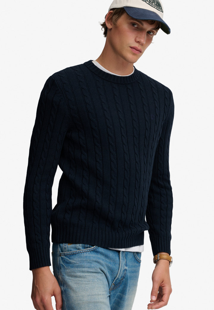 Superdry Cotton Cable Knit Crew Jumper Navy