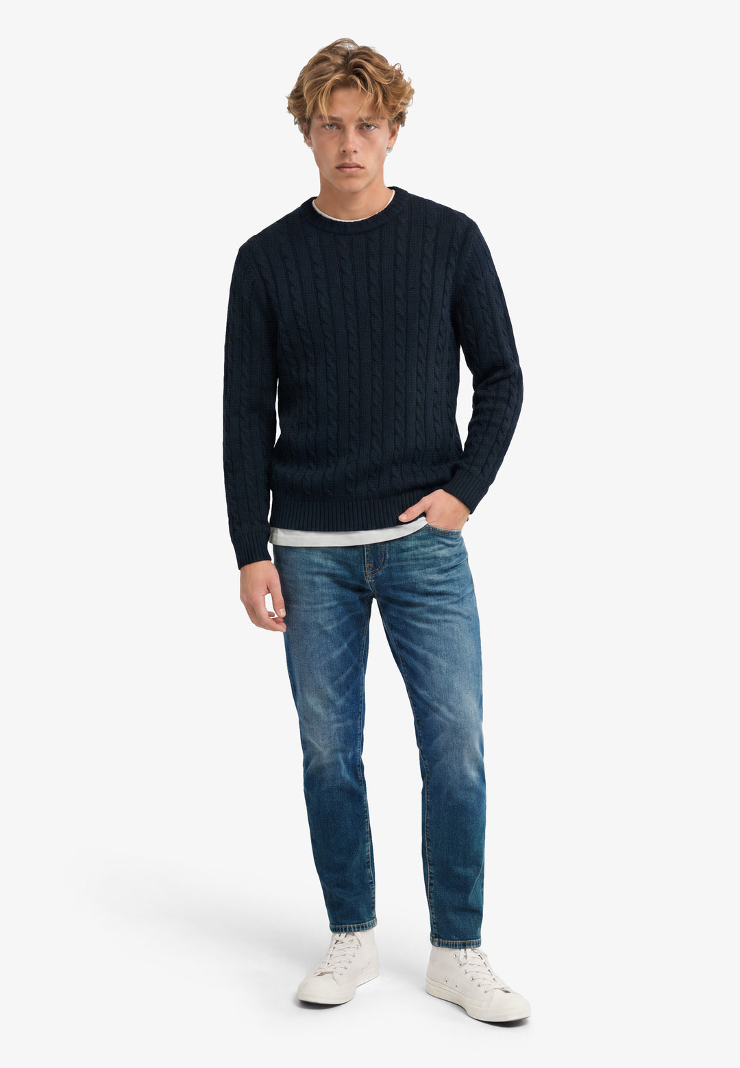 Superdry Cotton Cable Knit Crew Jumper Navy