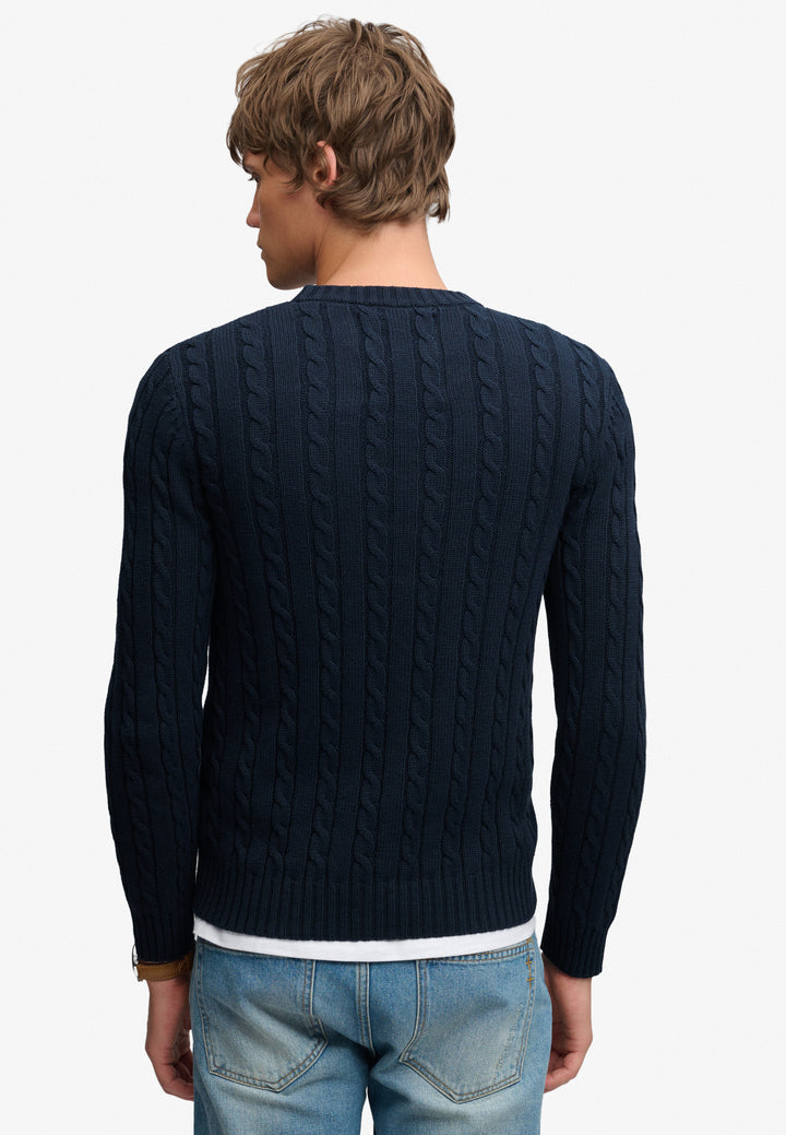 Superdry Cotton Cable Knit Crew Jumper Navy