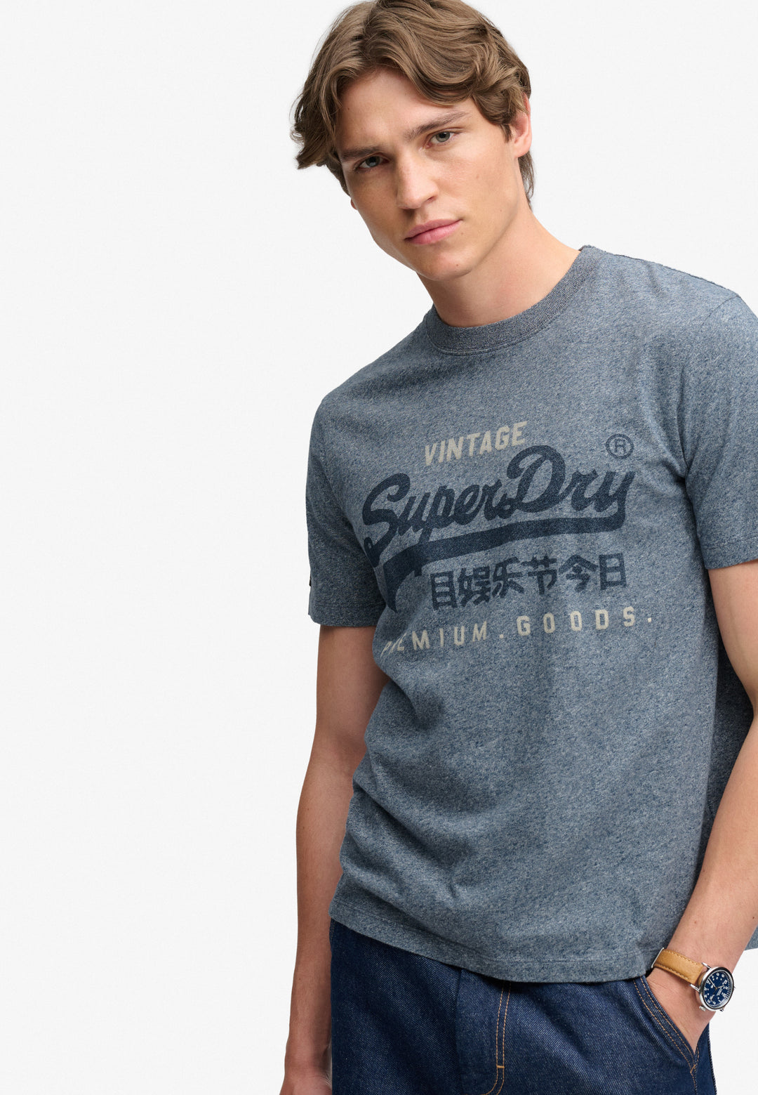 Superdry Vintage Logo Heritage Relaxed T-Shirt Denim Blue Marl