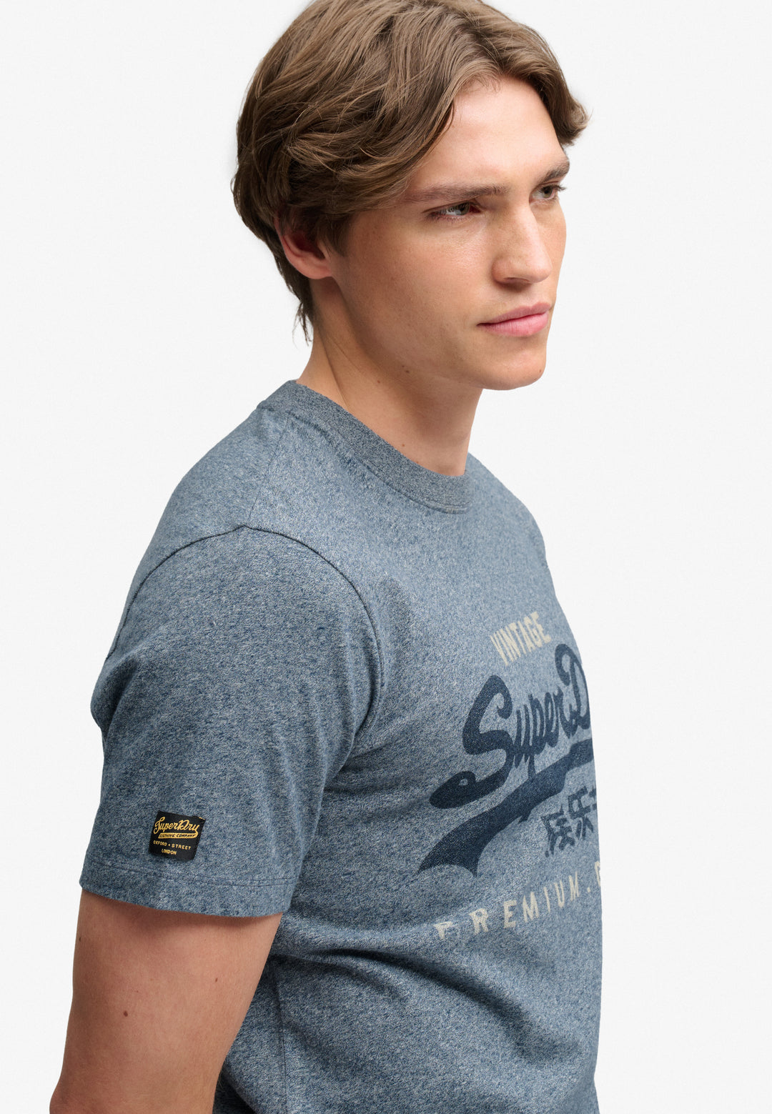 Superdry Vintage Logo Heritage Relaxed T-Shirt Denim Blue Marl