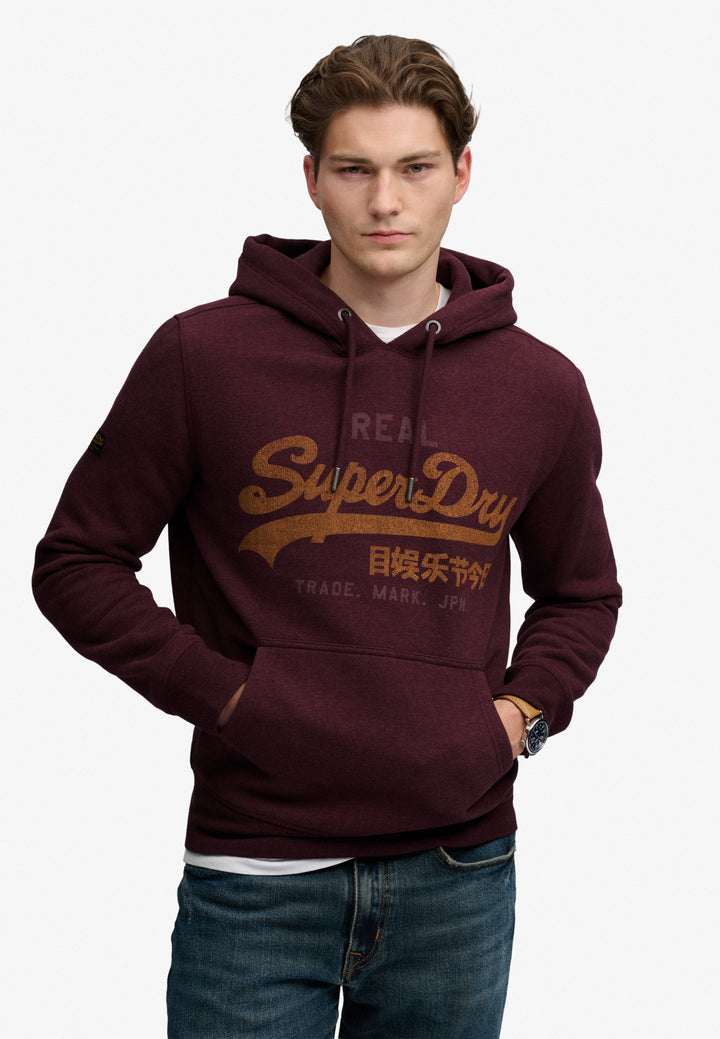 Superdry Vintage Logo Heritage Relaxed Hoodie Tawny Port Marl