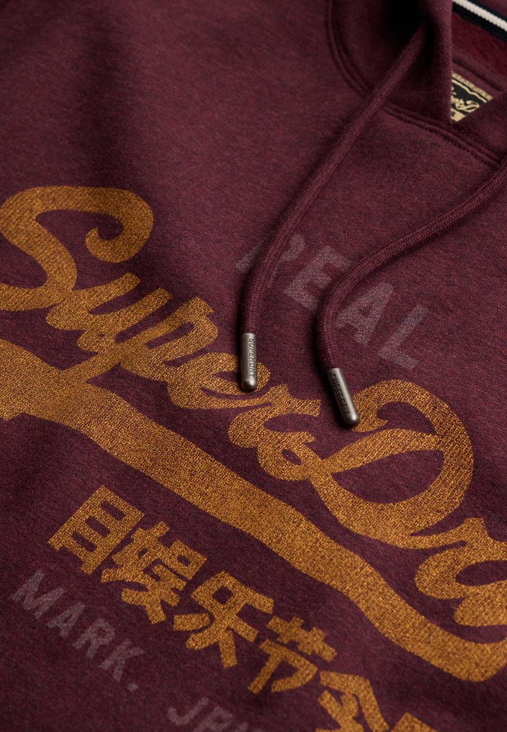 Superdry Vintage Logo Heritage Relaxed Hoodie Tawny Port Marl
