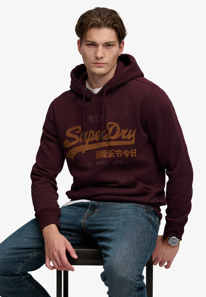 Superdry Vintage Logo Heritage Relaxed Hoodie Tawny Port Marl