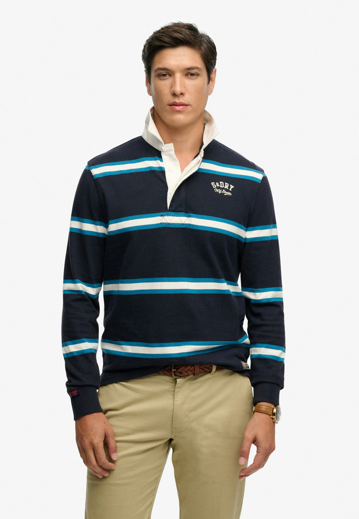 Superdry Vintage Athletic Stripe Rugby Top Navy Stripe
