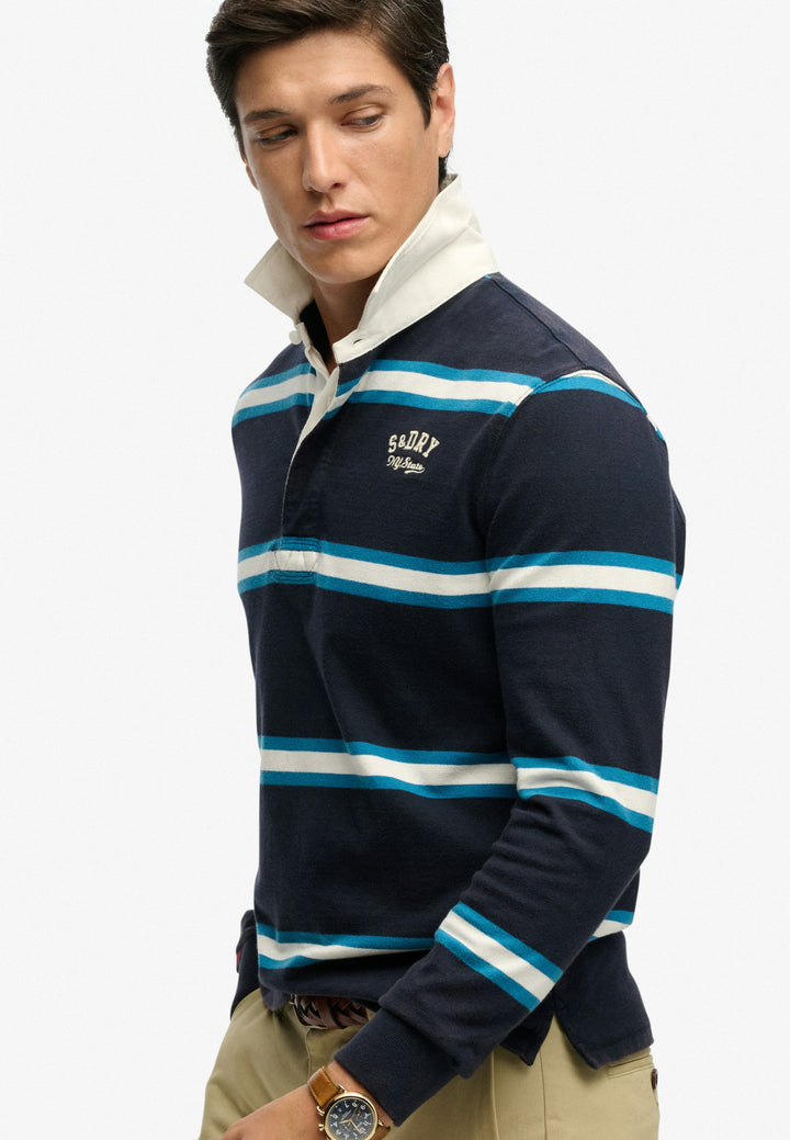 Superdry Vintage Athletic Stripe Rugby Top Navy Stripe