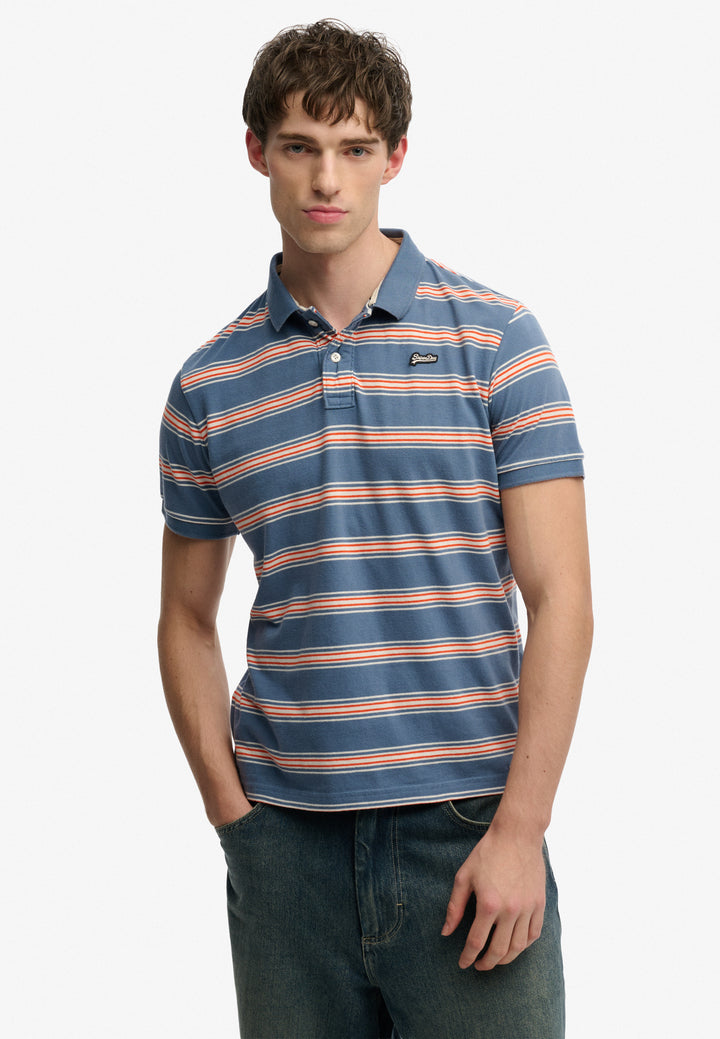 Superdry Vintage Stripe Jersey Polo Shirt  Retro Blue