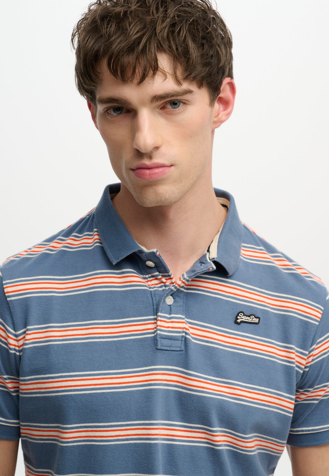 Superdry Vintage Stripe Jersey Polo Shirt  Retro Blue