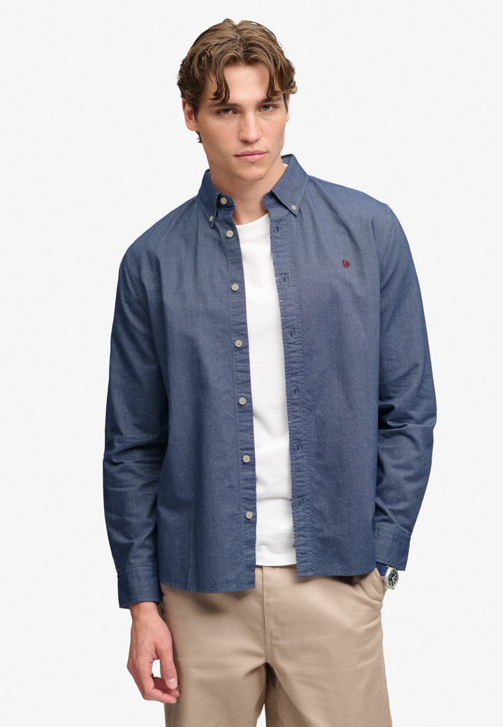 Superdry Preppy Oxford Long Sleeve Shirt Indigo Blue Chambray