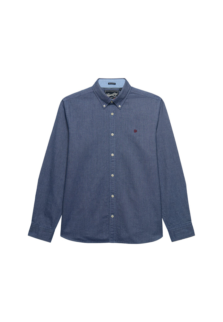 Superdry Preppy Oxford Long Sleeve Shirt Indigo Blue Chambray