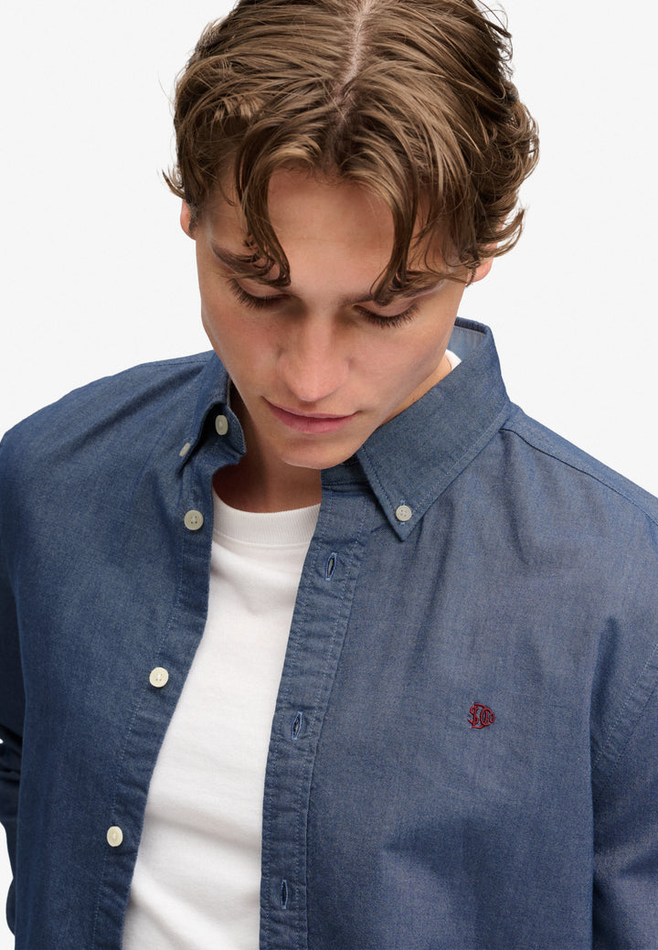 Superdry Preppy Oxford Long Sleeve Shirt Indigo Blue Chambray