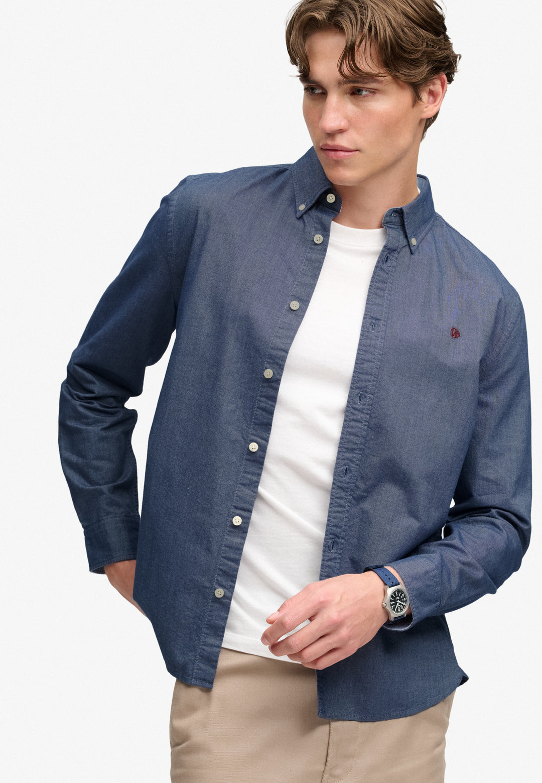 Superdry Preppy Oxford Long Sleeve Shirt Indigo Blue Chambray