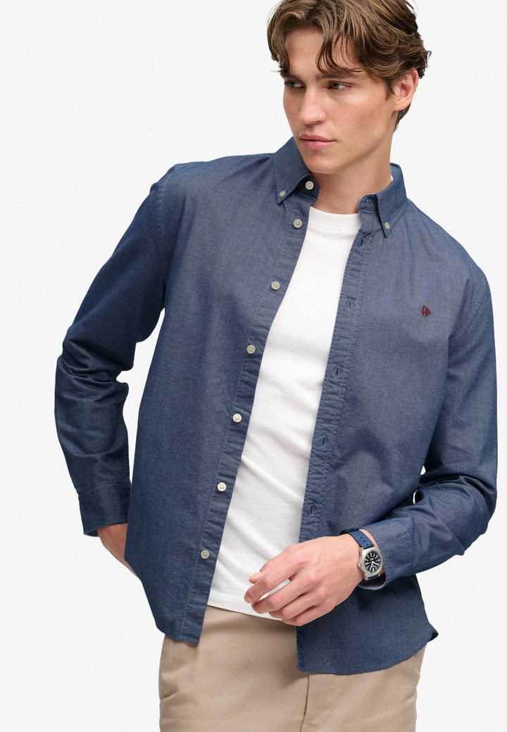 Superdry Preppy Oxford Long Sleeve Shirt Indigo Blue Chambray