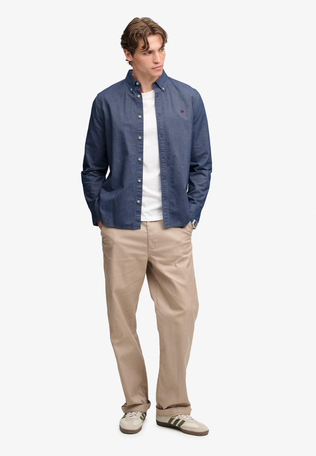 Superdry Preppy Oxford Long Sleeve Shirt Indigo Blue Chambray