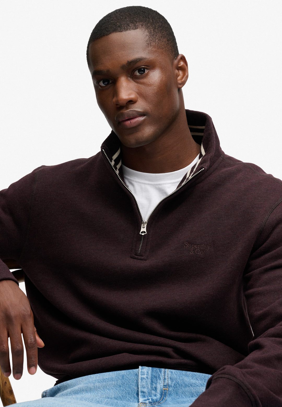 Superdry Essential Serif Logo Half Zip Sweatshirt Heritage Port Marl